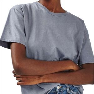 Topshop Distressed Edge Tee in Blue Grey